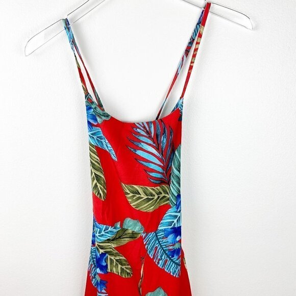 SHEIN | Red Tropical Print Strappy Back Wide Leg Jumpsuit - Picture 3 of 9